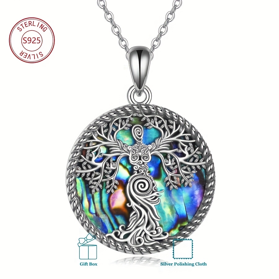 Women's Tree of Life Pendant Necklace in S925 Sterling Silver with Abalone Shell